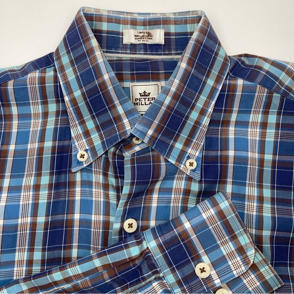 Peter Millar Blue and White Plaid Men's Shirt Small 100% Cotton - Picture 3 of 5